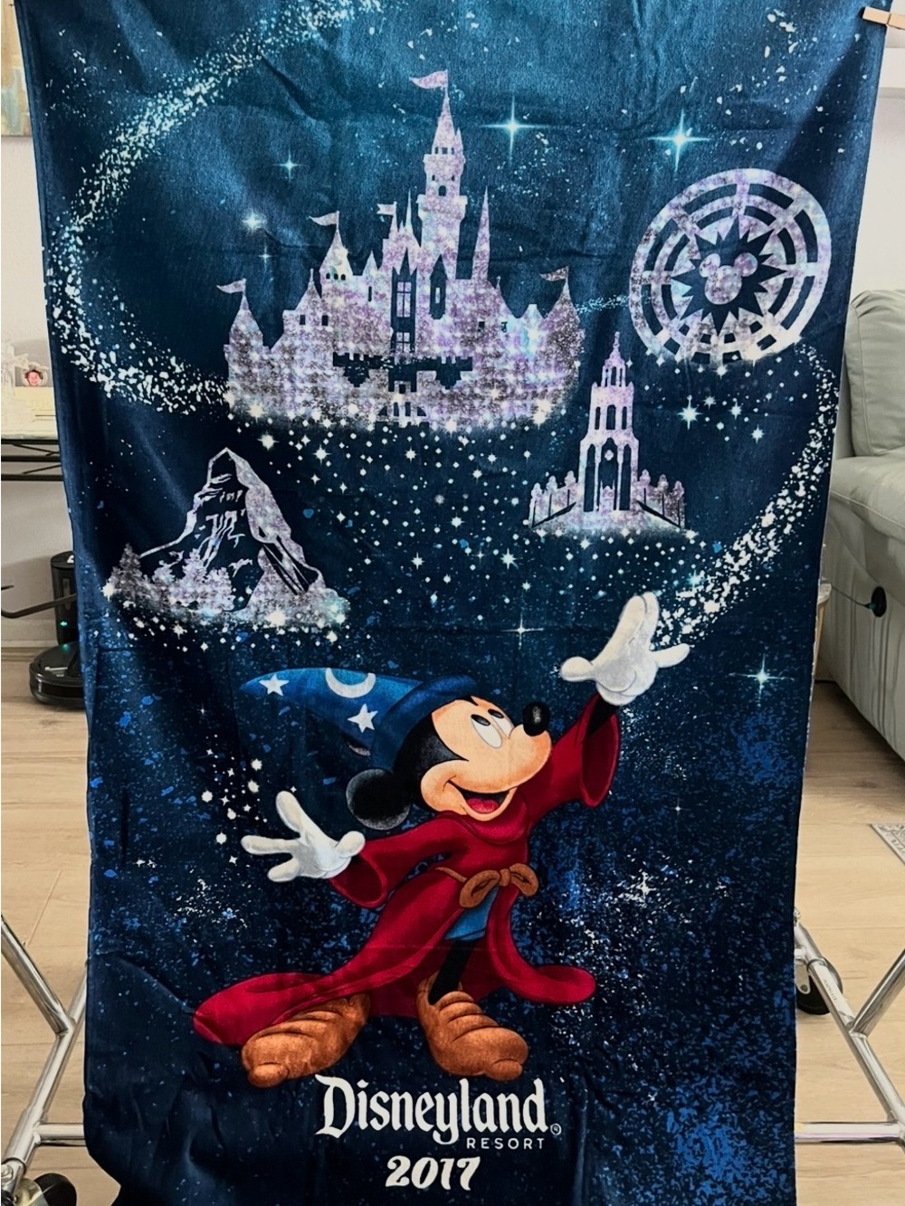 Disney Parks Blue & White Terry Cloth Towel with Castle Label